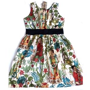 NWT Hemet Frida Kahlo Head Over Wheels Tropical Print Vintage Dress Small